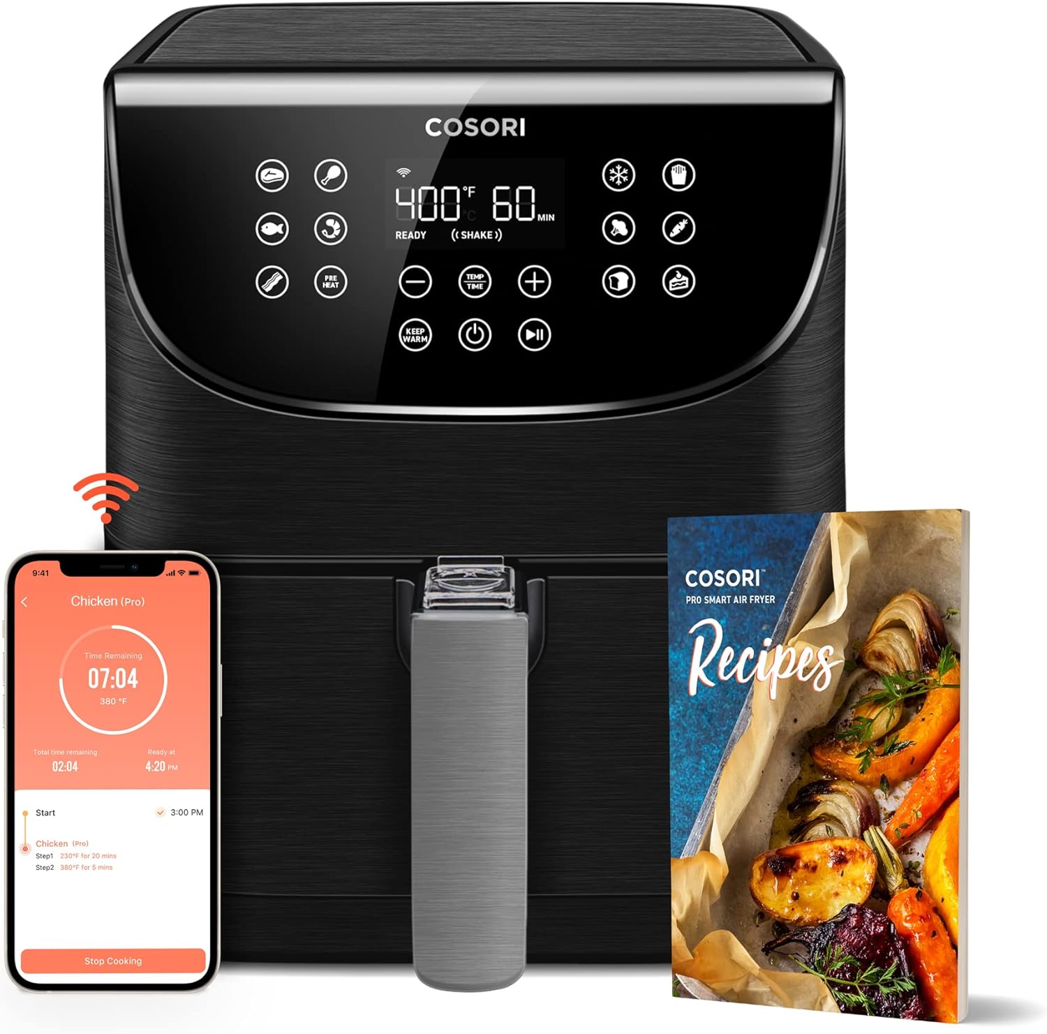 COSORI Air Fryer 5.8QT Pro Gen Smart 11-in-1 Toaster Oven , 100 Recipes Cookbook, 200+ Online Recipes , APP and Touch Screen Control, Works with Alexa & Google Assistant, Dishwasher-Safe Square Basket
