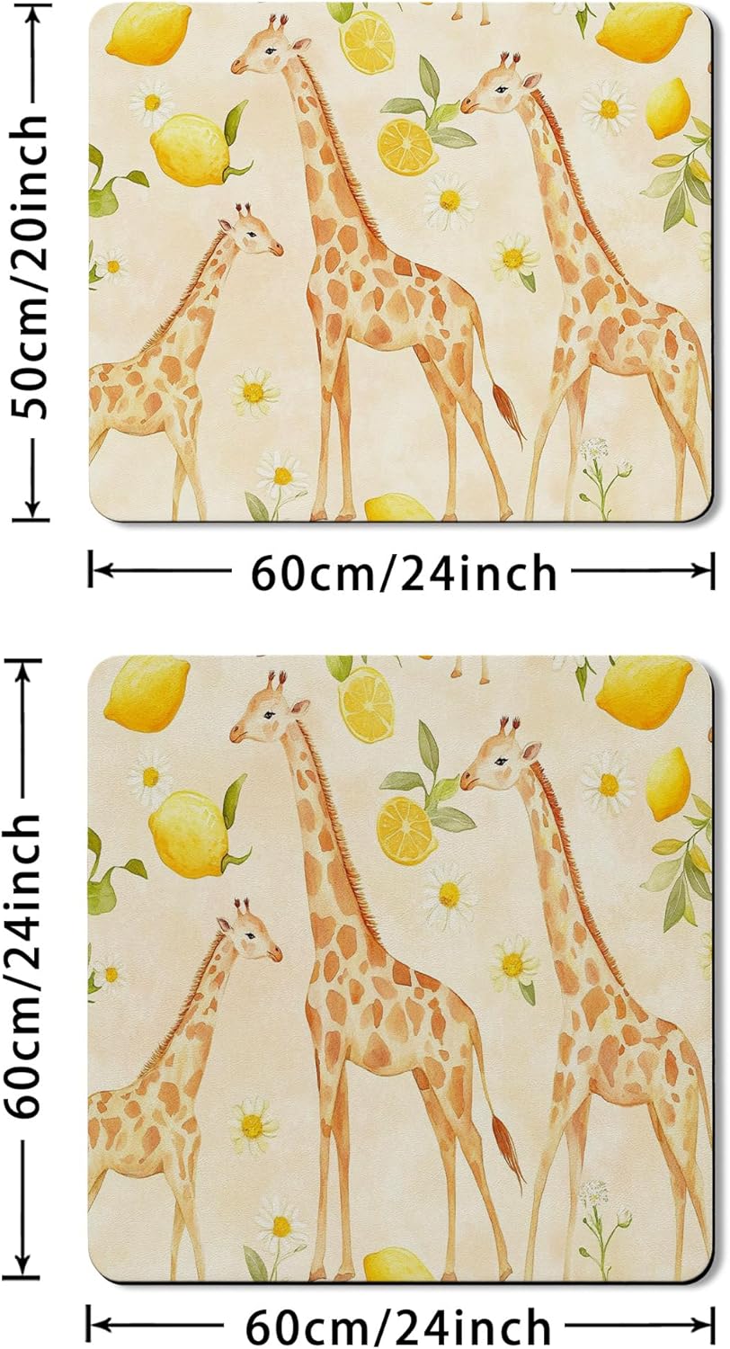 Giraffe Washer Dryer Top Protector Mat, Lemon Patterned Laundry Machine Covers, Cute Animal Decor for Spring and Summer, Rubber Anti-slip Waterproof Mats for Laundry Room 20x24 Inch