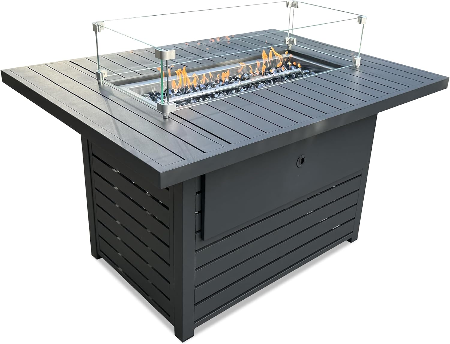 Rectangle Propane Fire Pit Table: 43'' Patio Gas Fire Table 50000 BTU - Rustproof Aluminum Tabletop Firepit Wind Guard Glass Beads - Outdoor Heating for Dining Party Garden Deck - Dark Gray