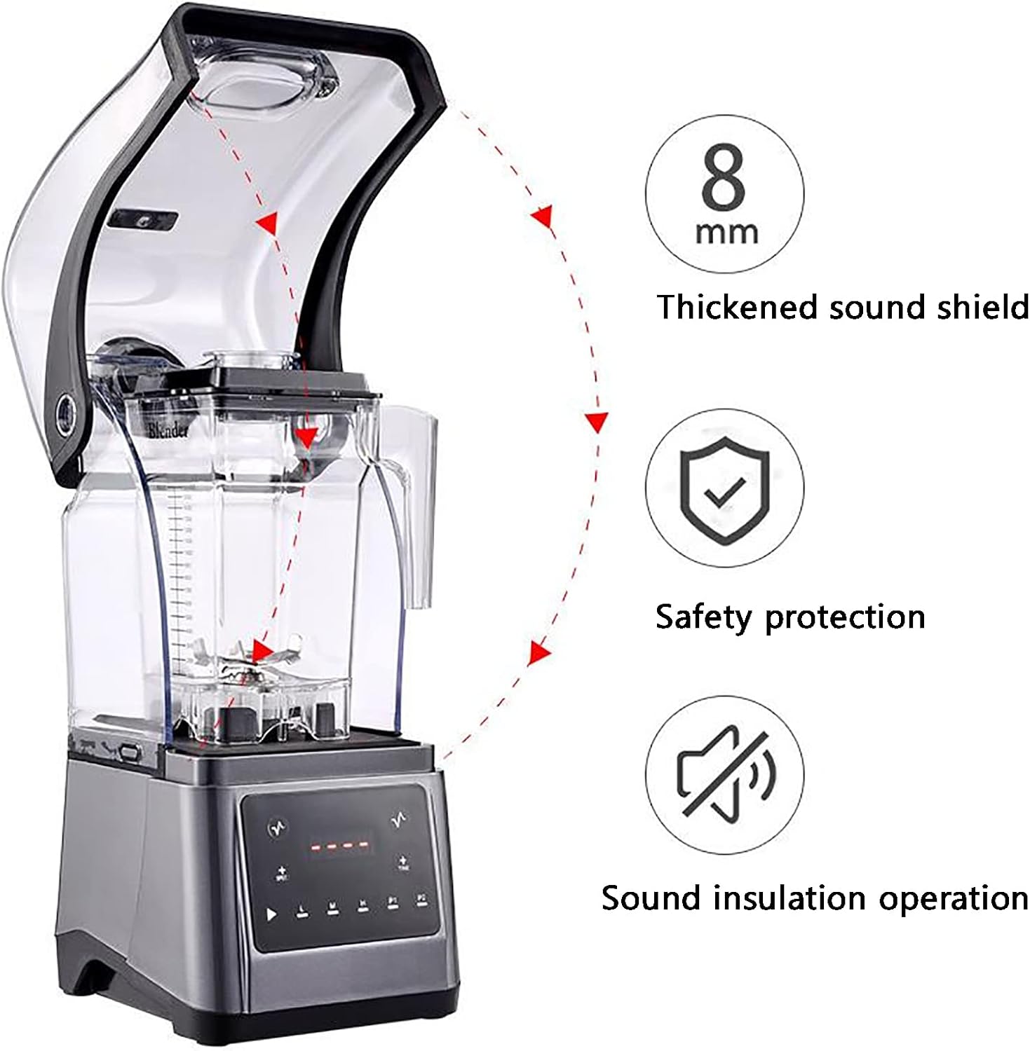 Blender Smoothie Machine, Smoothie Blender, Food Grade Ice Crusher Slush Machine with 1.6L Hopper, Cover Silent Broken Wall Cooking Machine, for Commercial Home