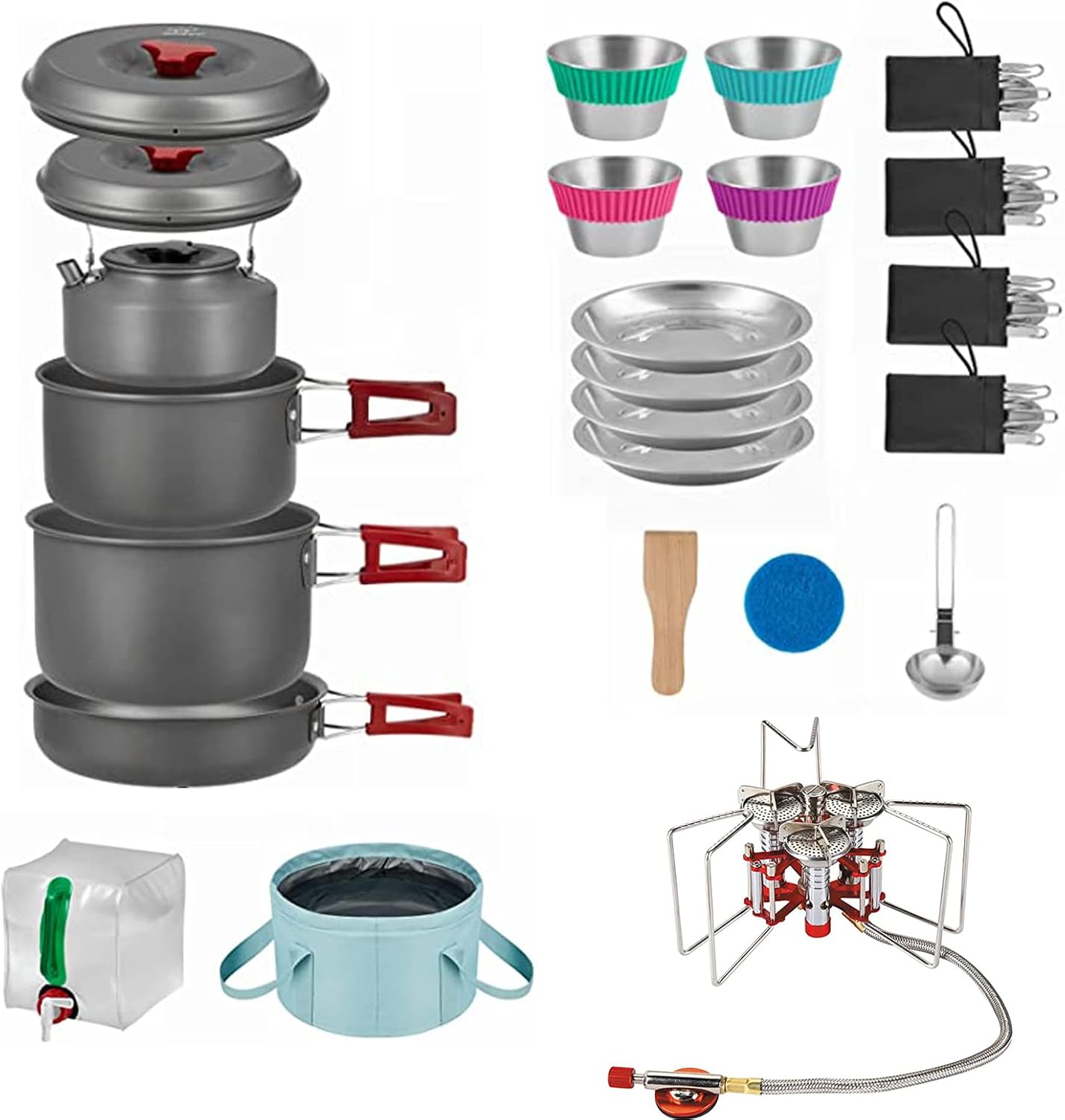 Bulin 37PCS Camping Cookware Mess Kit with Camping Gas Stove Burner 5800W