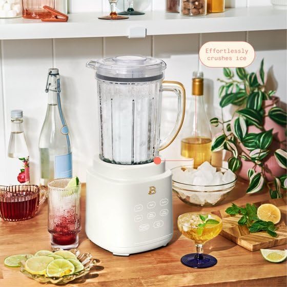 Beautiful PowerExact Blender System with 700W Motor, 50oz Tritan Jar, 20oz Single-Serve Cup, No Drippy Sippy Lid, 3 Speeds & 4 Pre-sets by D'rew Barry'more (White Icing)