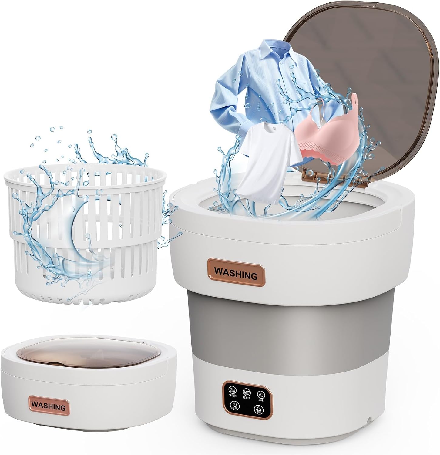 Portable Washing Machine - The Upgraded 12L Foldable Mini Washer with Powerful Cleaning & Low-Noise Design | Perfect for Household, Baby Clothes, Travel, Apartments/Dorms/RVs （Grey-White)