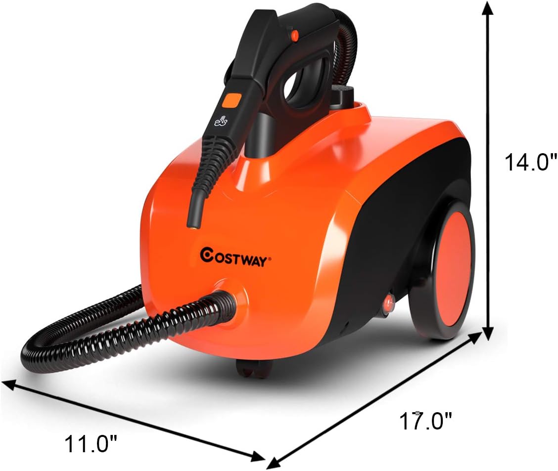 COSTWAY Multipurpose Steam Cleaner, 1500W Household Carpet Steamer with 19 Accessories, 1.5L Dual-Tank, Heavy Duty Steamer for Cleaning Carpet and Upholstery for Home Use, Orange+Black