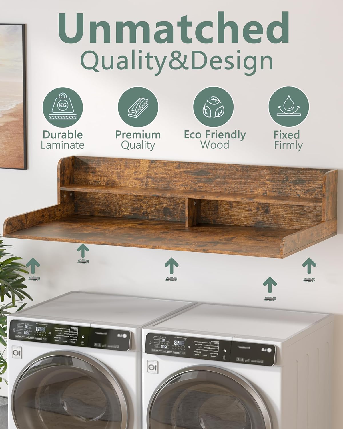 Piskyet Washer Dryer Countertop,2- Tier Laundry Countertop with Edge Rails,27.5