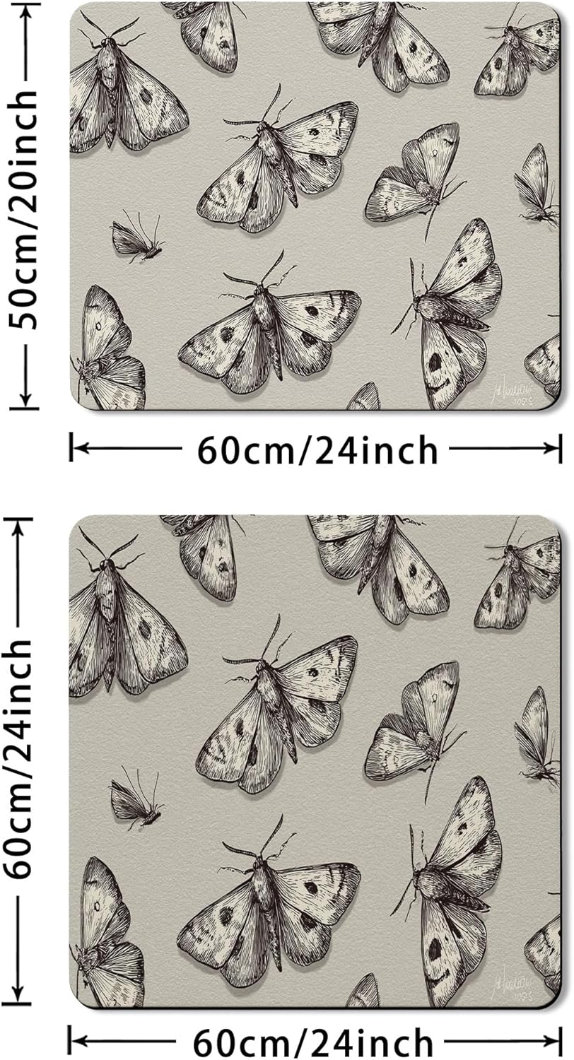 Moth Pattern Washer Dryer Top Protector Mat, Vintage Botanical Laundry Machine Dust Cover, Elegant Rubber Anti-slip Waterproof Washer And Dryer Mats for Laundry Room 20x24 Inch