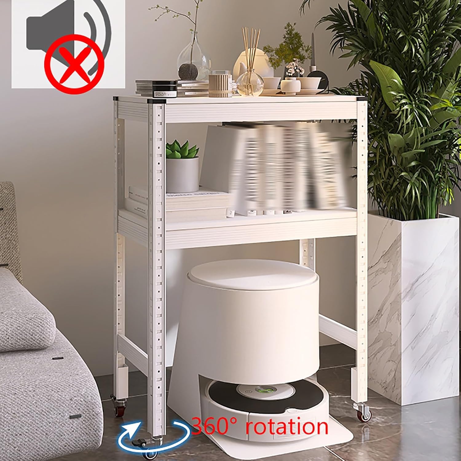 Generic Multi-layer Storage Rack, Sweeping And Mopping Robot Storage Rack, 33.5In High Movable Bottom Storage Rack, Home Living Room Trolley Decorative Storage Rack(Yellow)