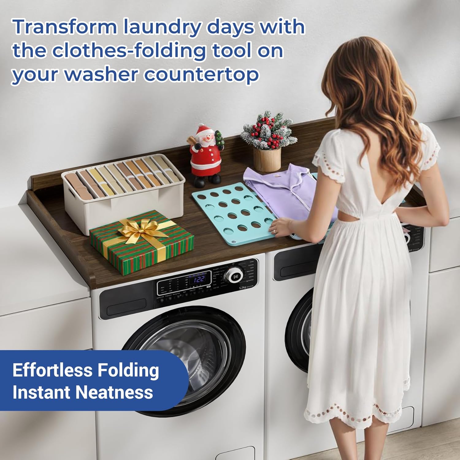 COOLBEBE Washer Dryer Countertop, Wood Washer Dryer Topper with Edge, 54