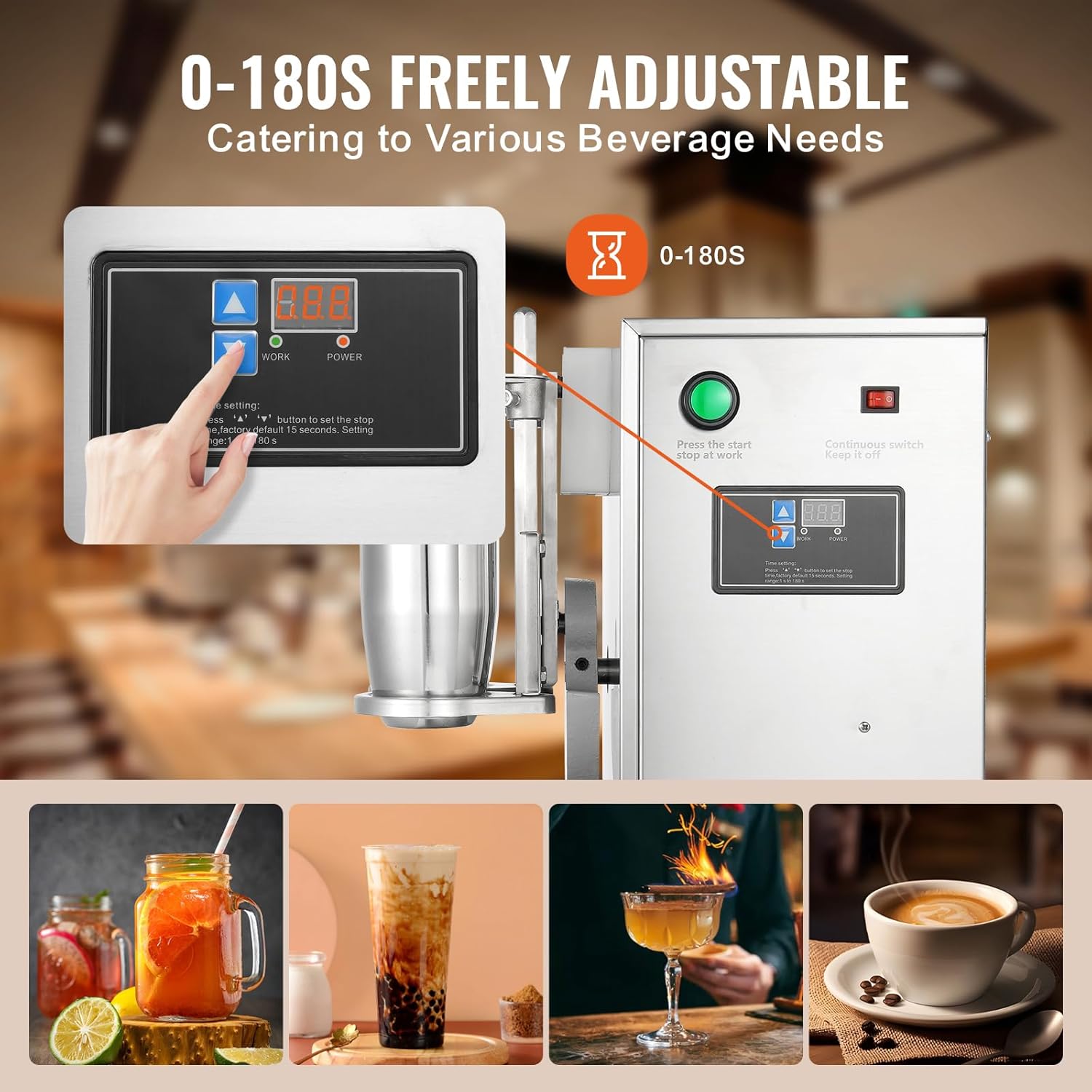Happybuy 120W Milkshake Maker Machine, Double Head Commercial Milk Tea Shaker, 0-180s Adjustable Blender with 750ml Stainless Steel Cup for Milk Tea Store