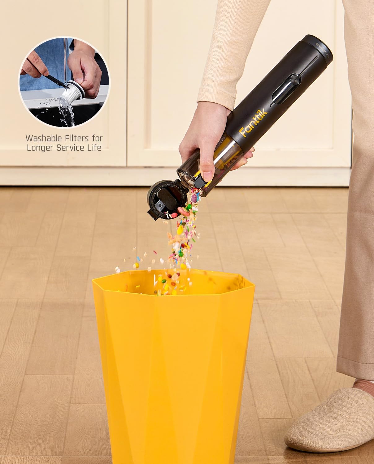 Fanttik Slim V10 Mate Cordless Car Vacuum, 4-in-1 Portable Mini Handheld Vacuum, 17000pa Suction Power, Upgraded Smart Display, 2 Suction Modes for Car, Office Desk, Keyboards