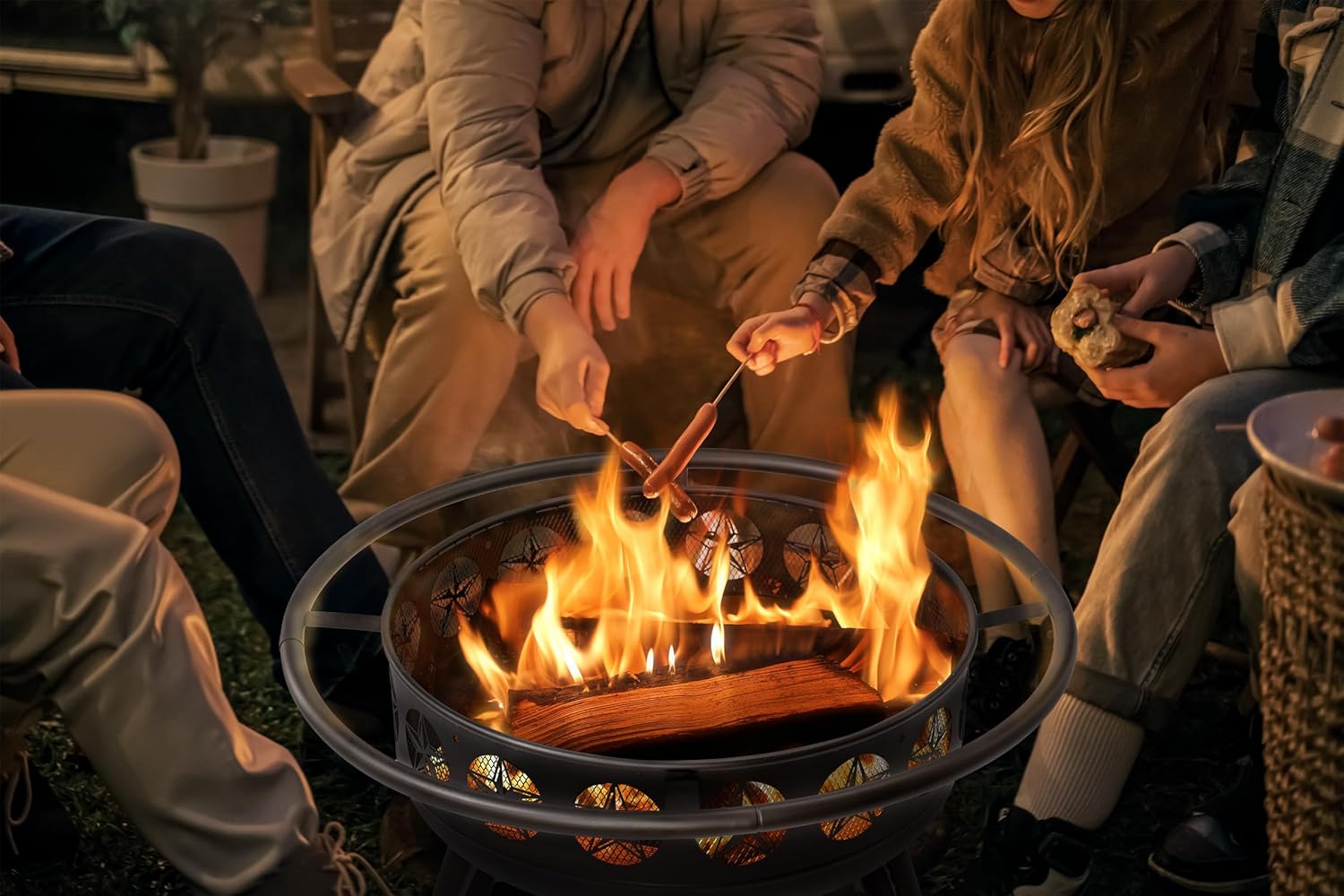 32 Inch Fire Pit with Swivel Cooking Grate,3-in-1 Wood Burning Firepit with Grill,Outdoor Fire Pits Table with Metal Lid and Poker for Outside Patio Backyard BBQ Bonfire Camping (32 Inch)