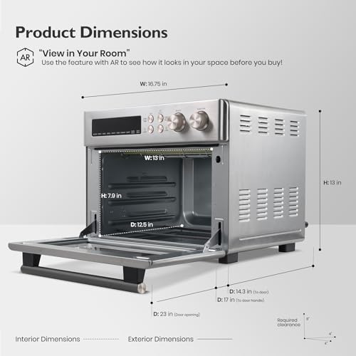 VAL CUCINA Infrared Heating Air Fryer Toaster Oven, Extra Large Countertop Convection Oven 10-in-1 Combo, 6-Slice Toast, Enamel Baking Pan Easy Clean with Recipe Book, Brushed Stainless Steel Finish