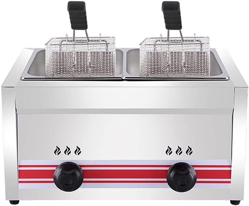 Gas Fryer 20L, Stainless Steel LPG Fryer for Home and Commercial Use, Adjustable Firepower, Includes Baskets and Lids for Chips, Donuts, Fish, Easy Clean