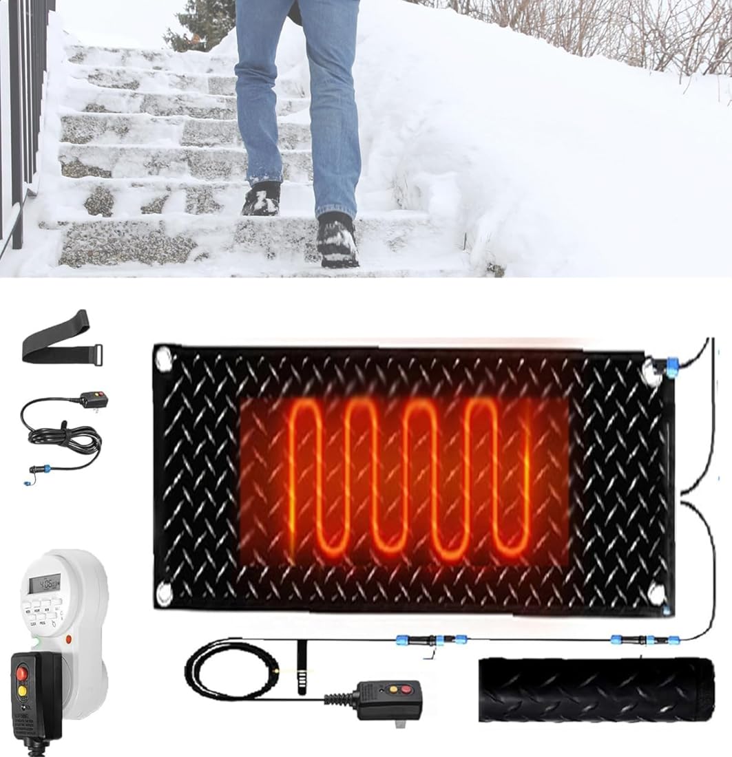 Heated Snow Melting Mats with Timer, for Entrances - 1/2/3/4/5 Pcs Outdoor Stairs- Non-Slip Heating Entrance Narrow Walkways Garages Use Snow Paths to Hot Tubs(1 Pcs,12x36in/(30x90cm))