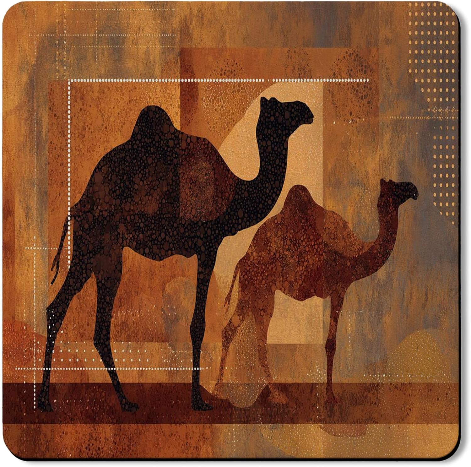 Desert Camel Washer Dryer Top Protector Mat, Vintage Rustic Pattern Laundry Machine Dust Covers, Bohemian Rubber Anti-slip Waterproof Washer And Dryer Mats for Laundry Room 24x24 Inch