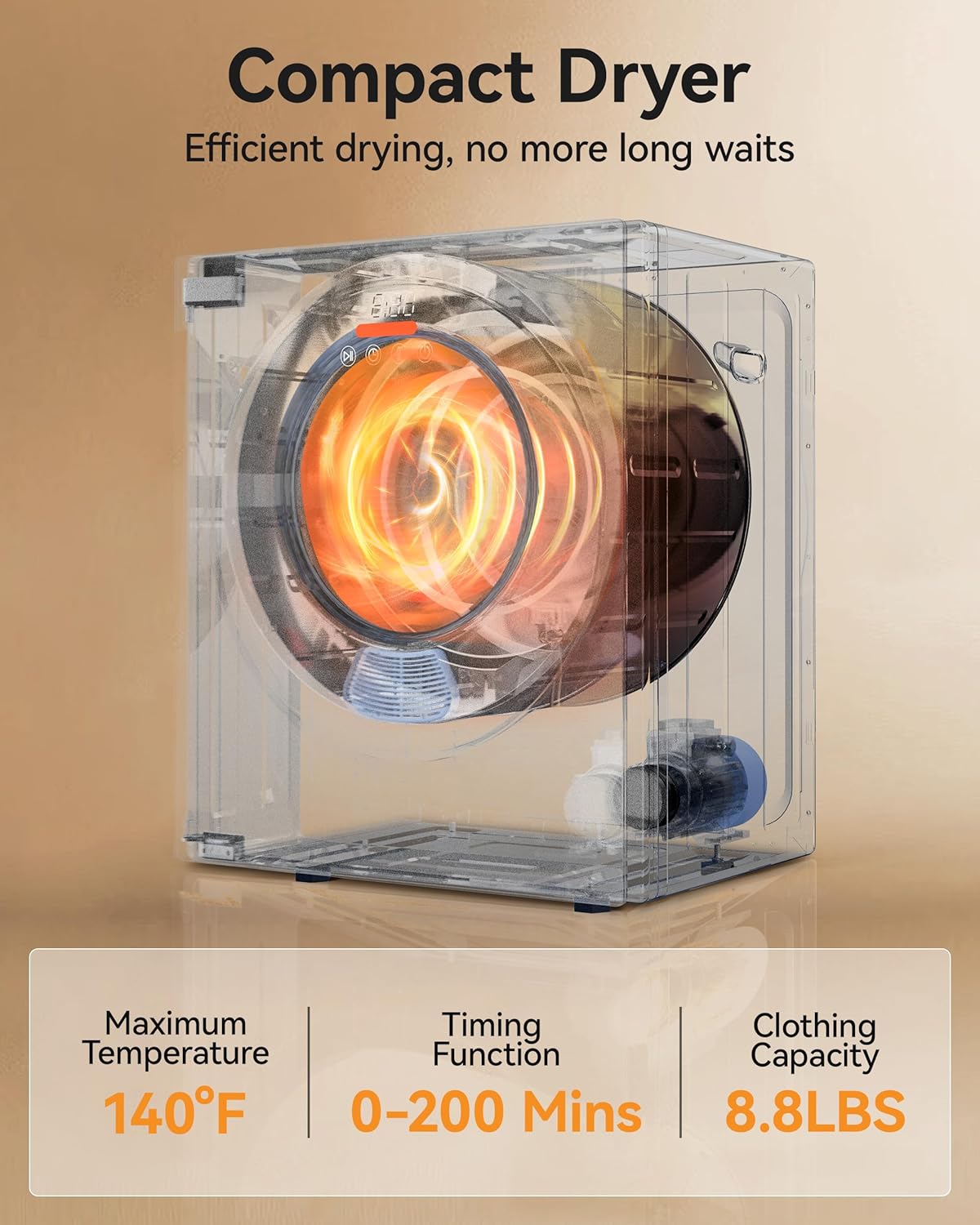 8.8 LBS Portable Dryer, 850W Clothes Dryer with 4 Modes, LCD Panel Control, 1.5 Cu.Ft Drying Machine for Apartment, Dorm, RV, Mirror Appearance, Black&White