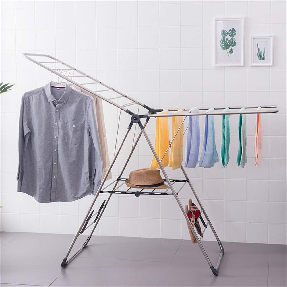 Clothes Airer 9.6 Metre Drying Space Multifunctional Air Dryer Stainless Steel Tubes Gray Winged Clothes Airer Folding Clothes Drying Rack Space Saving，Grey-166.5x60x95.5cm