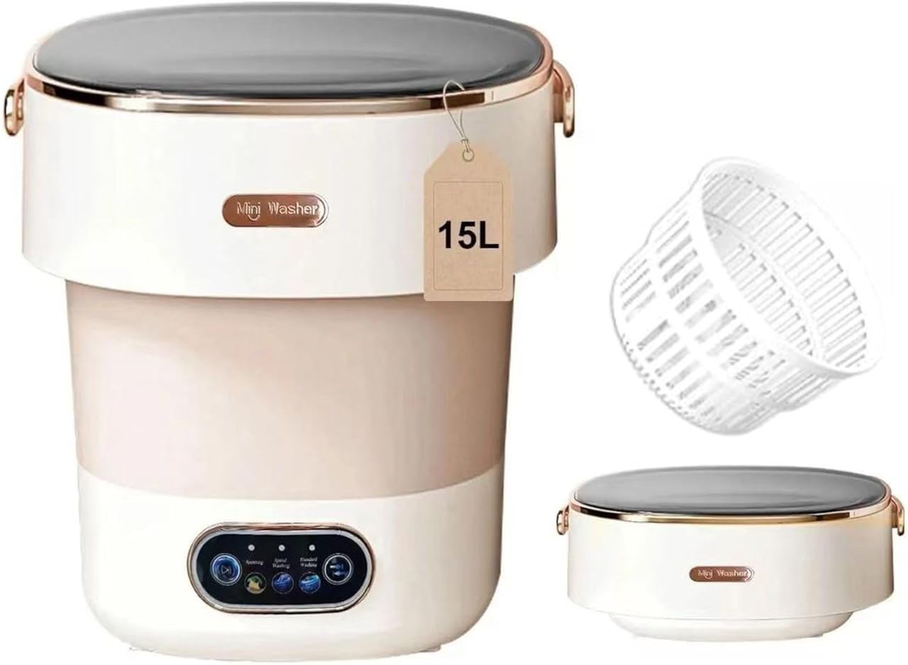 Portable Mini Washing Machine 15L_Foldable Automatic Washer, Spin Dryer & Touchscreen Control_Compact Laundry Machine for Small Clothes, Underwear, Socks; Suitable for Apartments, Travel & Dorms