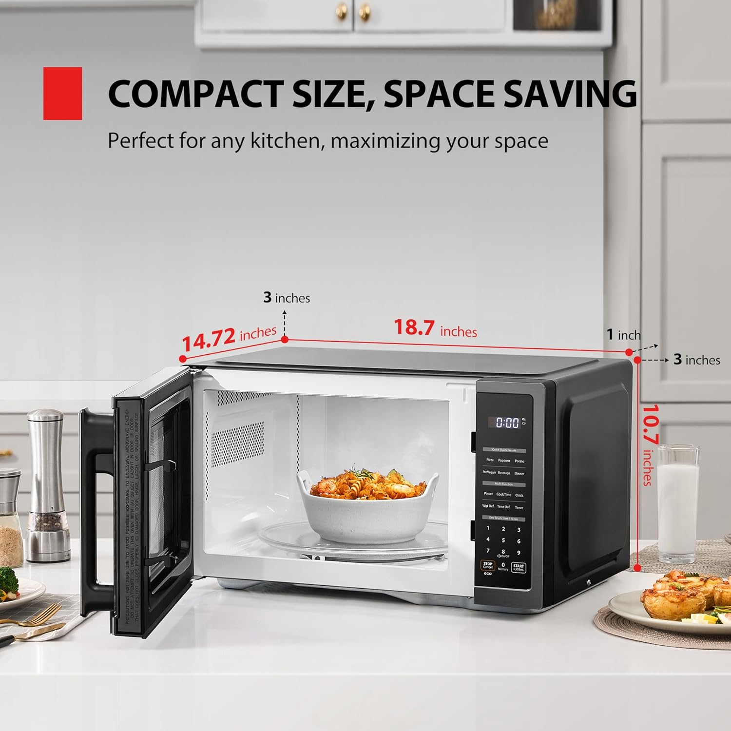 TOSHIBA ML4-EM09PA(BS) Small Countertop Microwave Oven with 6 Auto Menus, Mute Function, Child Lock, Kitchen Essentials for Dorm, 0.9 Cu Ft, 10.6 Inch Removable Turntable, 900W, Black Stainless Steel