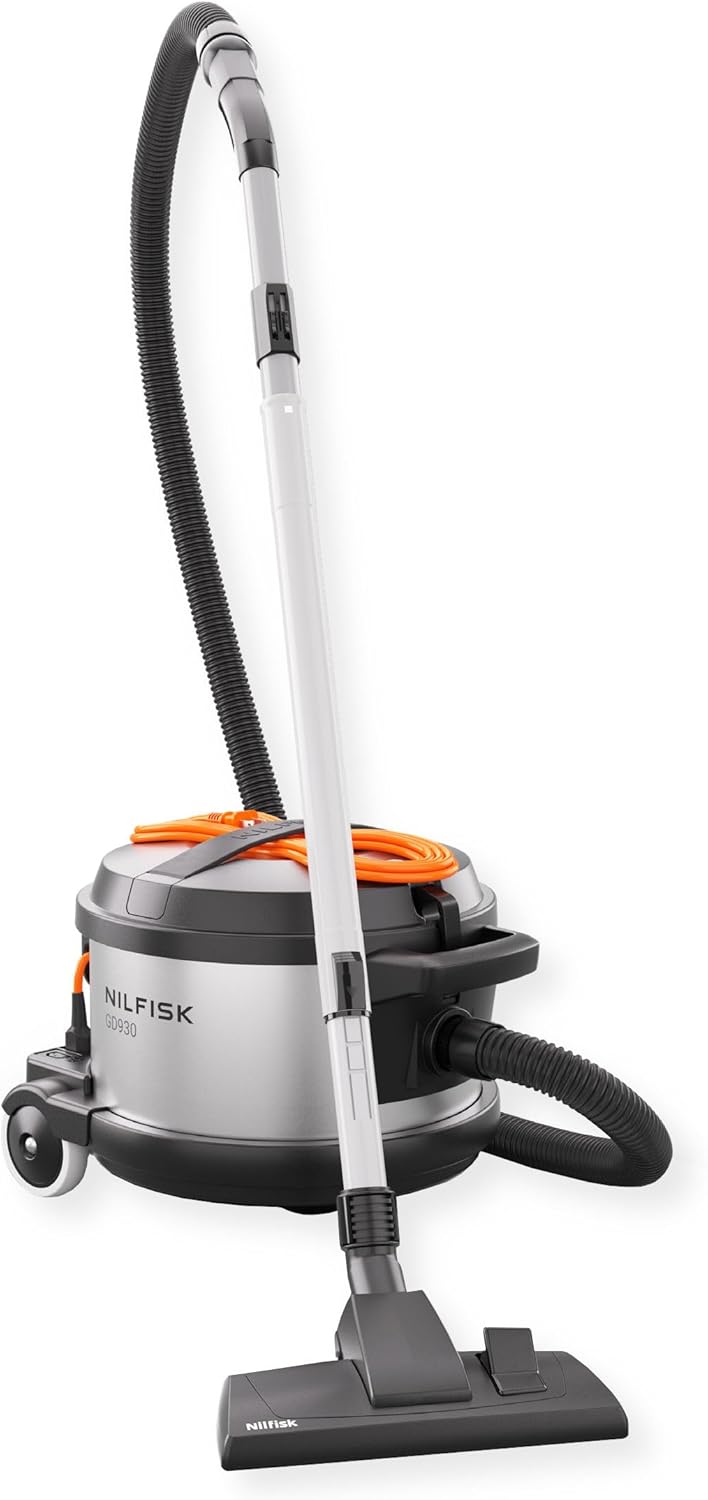107420770 Model GD930 PRO HEPA Canister Vacuum; Cord and Floor Nozzle Storage; Bright Orange Detachable Power Cord; Heavy-Duty Stainless Steel Container; Large Wheels and Carrying Handle