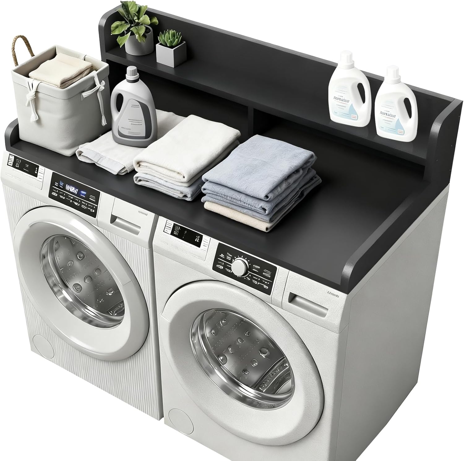 Washer and Dryer Countertop, 2 Tier Laundry Room Wood Countertop with 6*Anti-Slip Mats, Laundry Topper for Washer and Dryer for Folding Clothes, 54