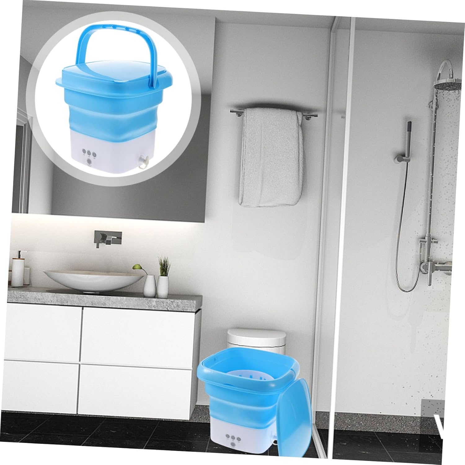 HOMSFOU Mini Washing Machine Portable Apartment Washer Folding Laundry Machine for Travel Easy to Drain Hand