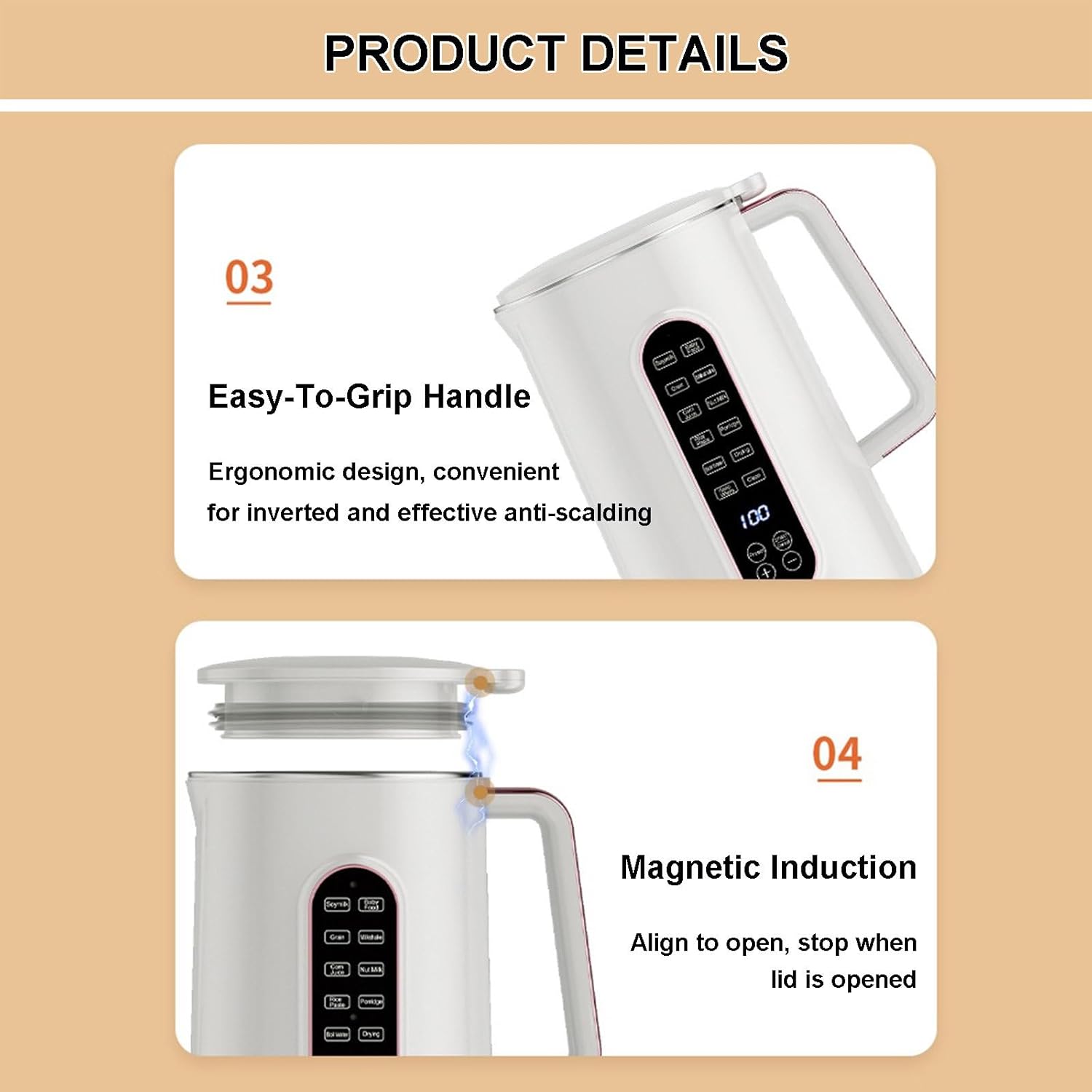 Soy Milk Maker 1.5l Plant Milkmaker With Function Screen, Tea Milk Machine Blender, One-Click Reservation & Cleaning Function, Speed - 32000rpm, 9x9x12.6in (With 2 Tea Cups)