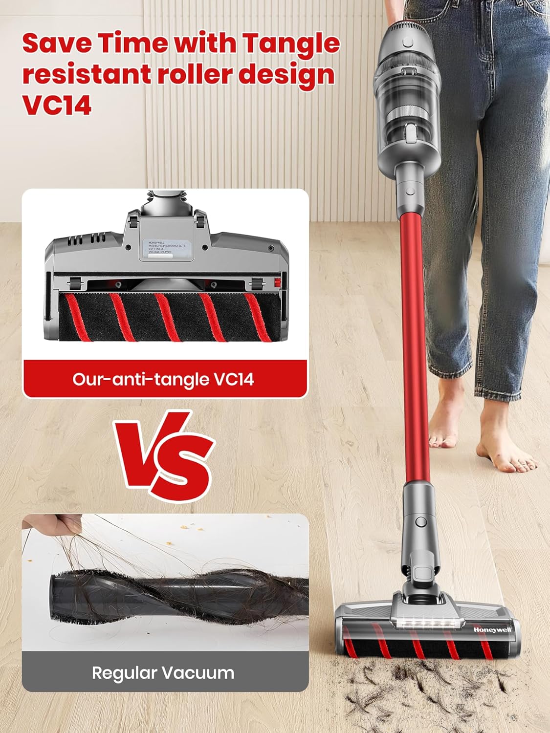 Honeywell Smart Cordless Vacuum Cleaner w/Automatic Adjustment, 10-in-1 Lightweight Stick Vacuum with 3000mAh Battery 70Mins Runtime, Rechargeable Cordless Vacuum for Pet Hair/Carpet/All Floor, VC14