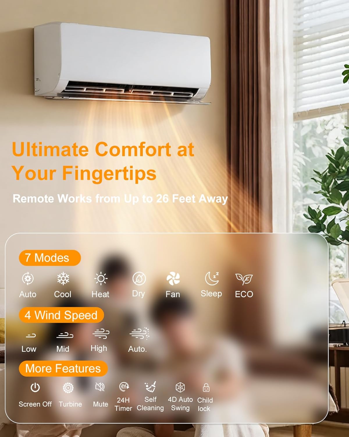 Mini Split AC/Heating System, Energy Efficient Inverter AC Unit with 1 Ton Heat Pump, Air Conditioner, Coverage Area Up to 1600 Sq.Ft (24000btu)230V