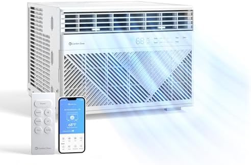 Comfort Zone Window Mounted Smart Wi-Fi Room Air Conditioner with Remote Control, 10,000 BTU, Digital Display, 4 Speed Settings, 4 Mode Settings, 24-Hour Timer, Sleep Setting, and Eco Mode, CZ12759