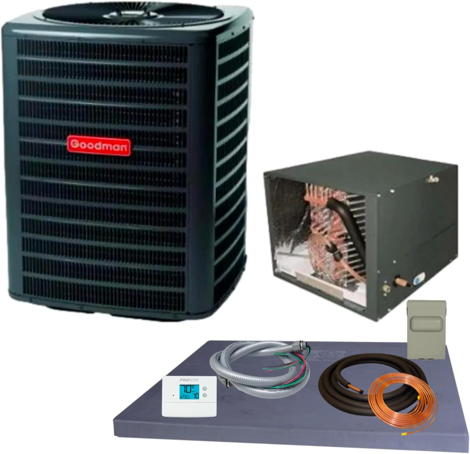 Goodman 2 ton 14.3 SEER2 Partial Split System with horizontal coil with install accessories! (GLXS4BA2410 CHPTA2426C3)