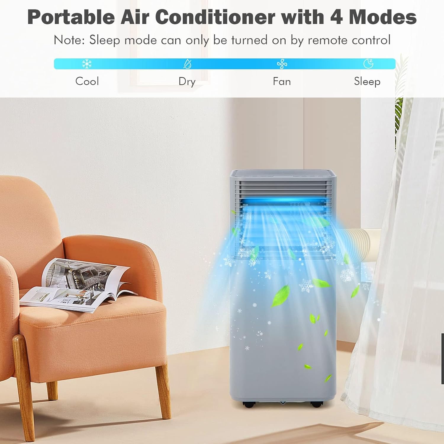 DORTALA Portable Air Conditioners 10000 BTU, AC Cooling Uint with Dehumidifier, Remote Control, 24H Timer & Window Kit, Stand up Air Conditioner for Bedroom, Dorm, Cools up to 350 sq.ft, Grey