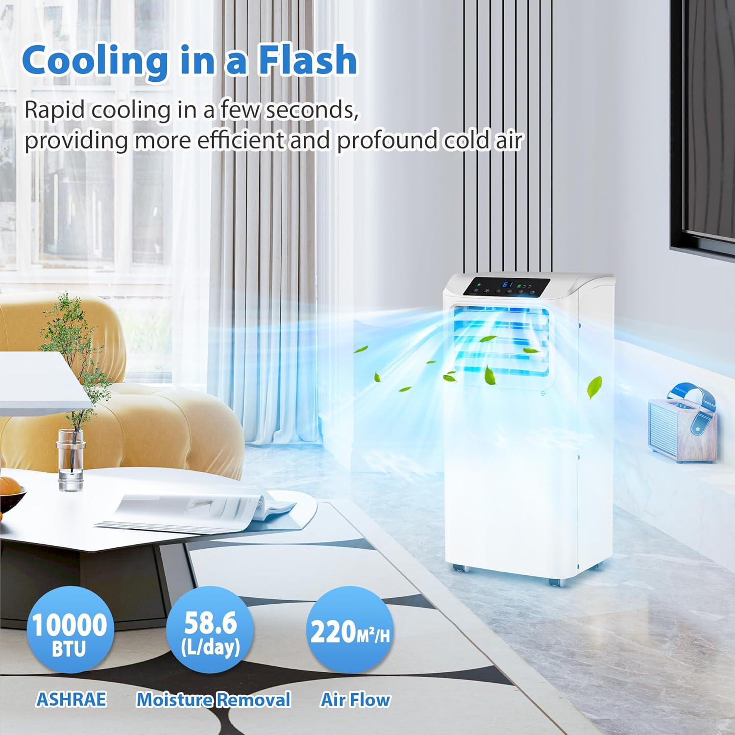 10000 BTU Portable Air Conditioners Cools up to 450 Sq. Ft 3-in-1 Poratble Ac Units for Room with Dehumidifier Fan Sleep Mode 24h Timer Remote Control and Window Installation Kit Included