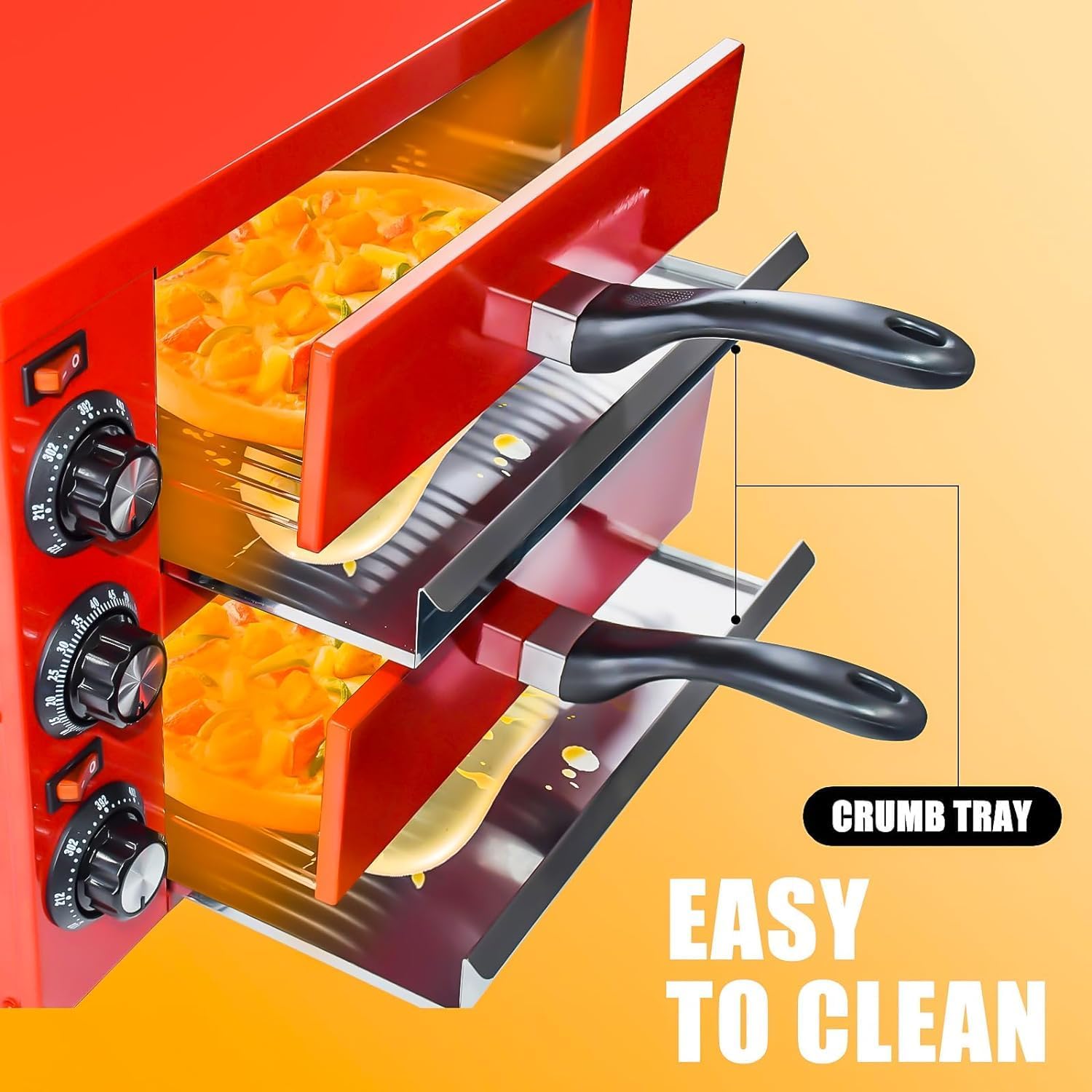 Commercial 12” Electric Pizza Oven,Indoor Pizza Oven, Double Stainless Steel Pizza Maker with Timer for Restaurant, Red, 1100W