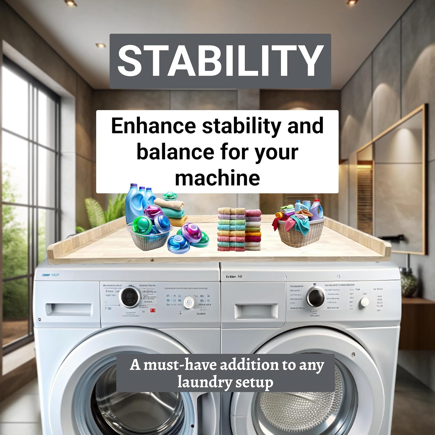 Skywin Washer Dryer Countertop 54 x 30 Inches, Single Real Solid Wood Butcher Block (Unfinished Plain Wood Surface) for One Unit Only (Washer or Dryer), Countertop Over Laundry Machine