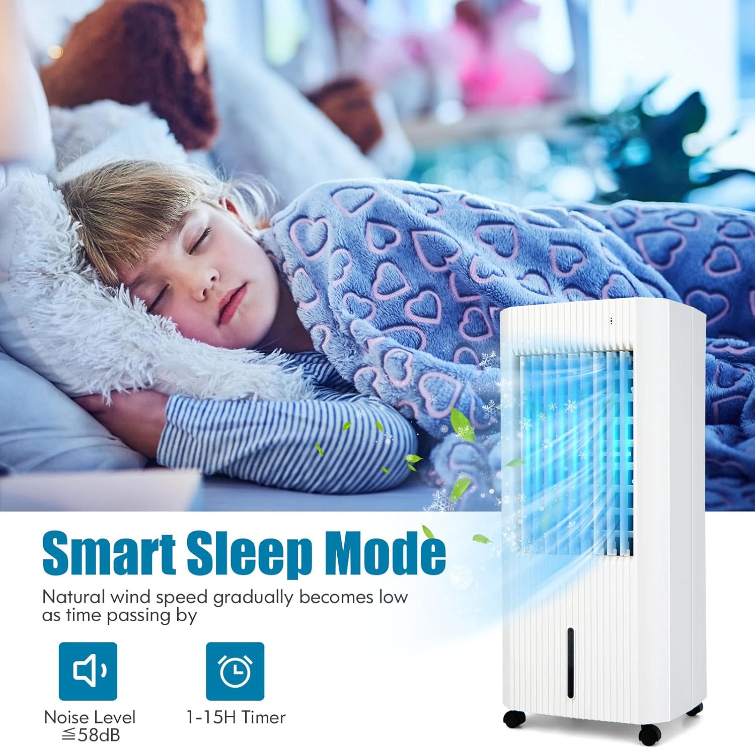 PETSITE Evaporative Air Cooler, 3-IN-1 Cooling Fan & Humidifier with Remote, 2 Ice Packs, 15H Timer, 1.3 Gal Water Tank, Personal Swamp Cooler for Bedroom with Cold Air