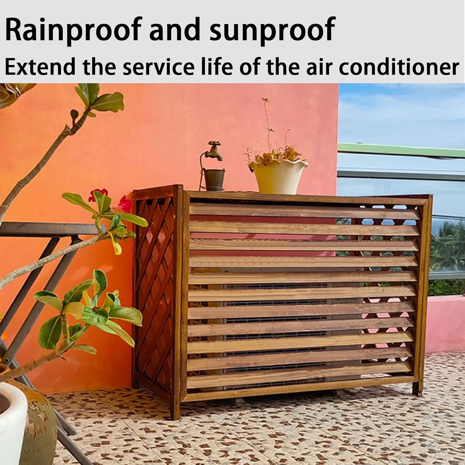 Air Conditioner Covers for Outside Units Fence Solid Wood Material Shutters Privacy Screen Outdoor Hide Air Conditioner Rainproof and Sunproof (Size : Small)