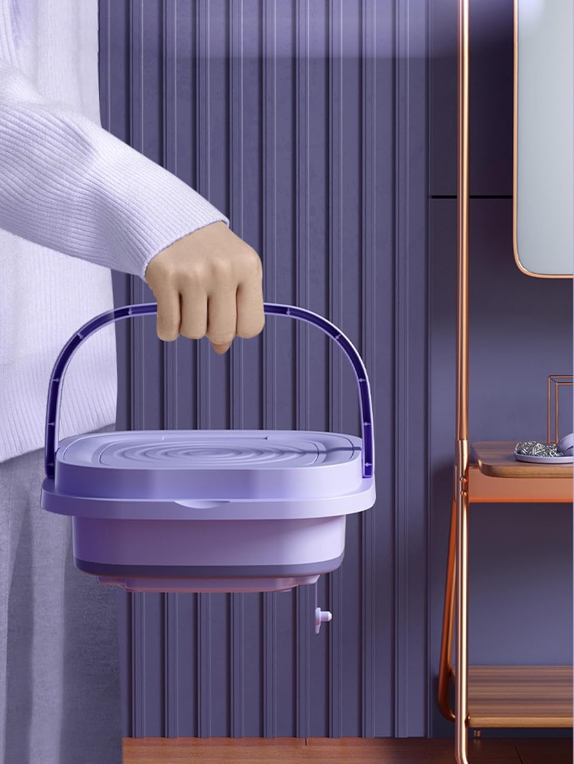 Foldable Washing Machine, 8L High Capacity Mini Washer, with 3 Modes Deep Cleaning,Half Automatic Small Washer for Baby Clothes Underwear or Small Items,RV Travel laundry (Purple)