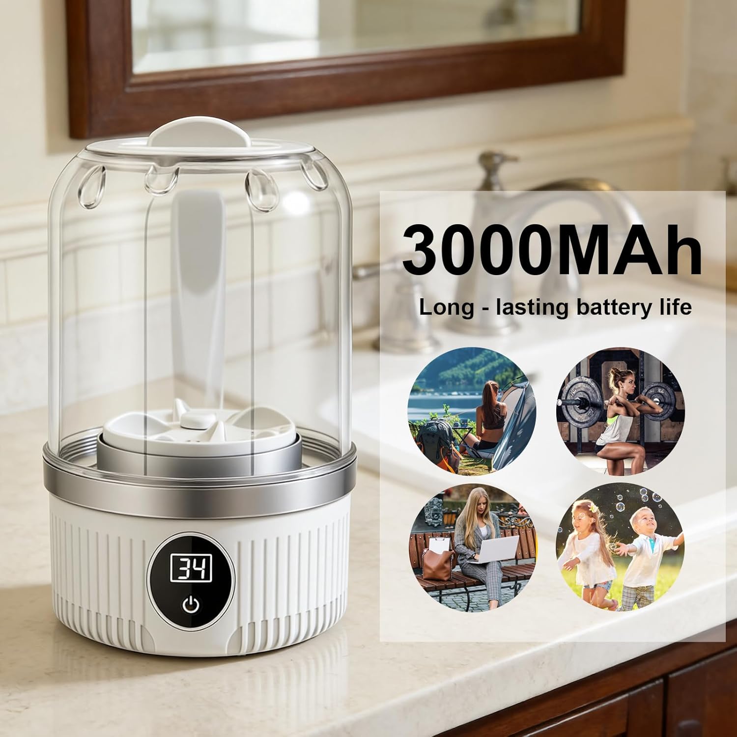 Portable Washing Machine, Underwear Washer, Small Washing Machines, Mini Washing Rechargeable Cordless Washing-Machine, Laundry Cup for Bra, Underwear, Socks (1.2 L capacity)