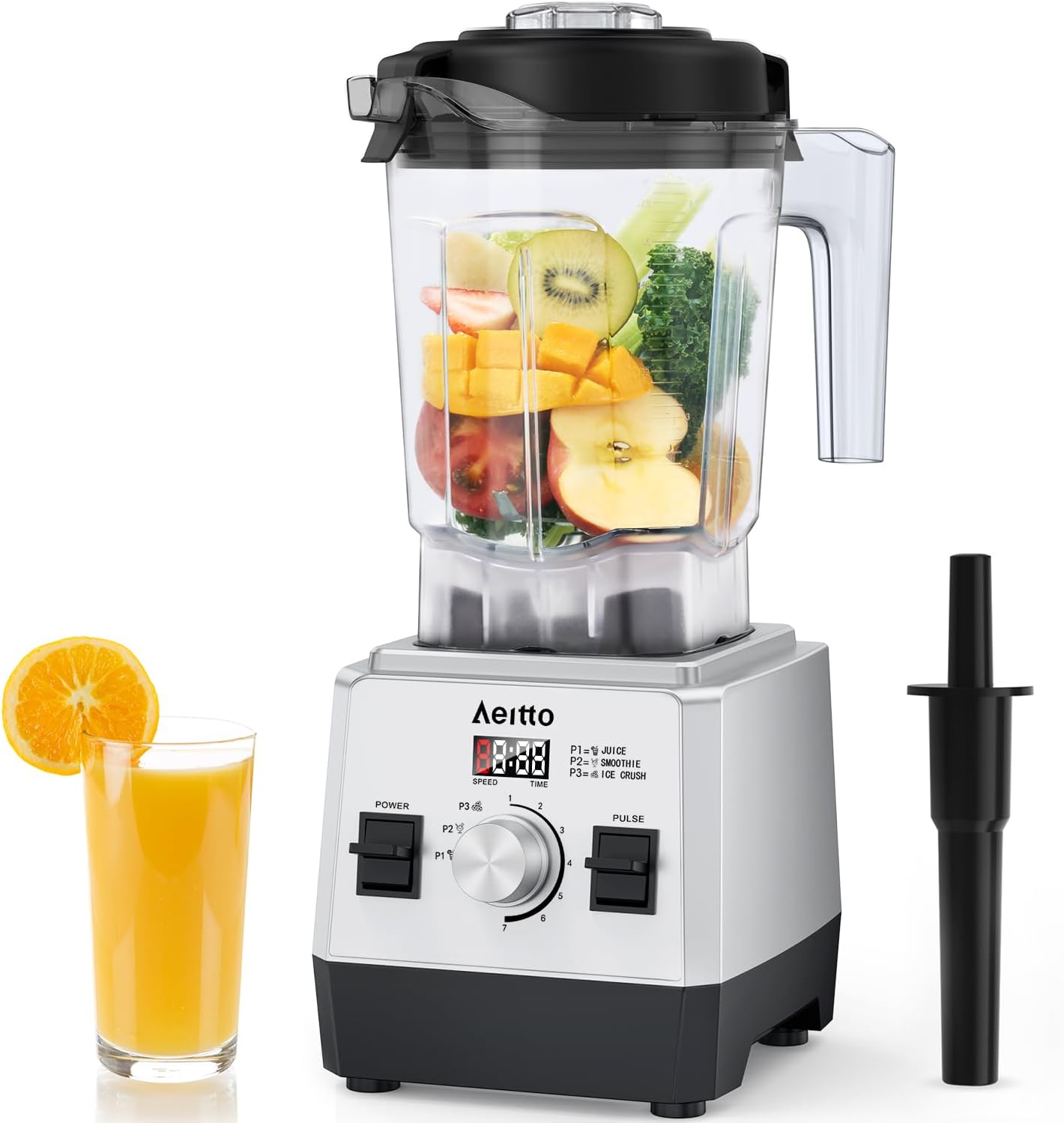 Aeitto Blenders for Kitchen with 68Oz. Large Capacity, 1800W Max Power Smoothie blender, 3 Preset Programs & 7 Speeds, Professional Countertop Blender for Smoothies, Frozen Drinks, Generation1 Silver