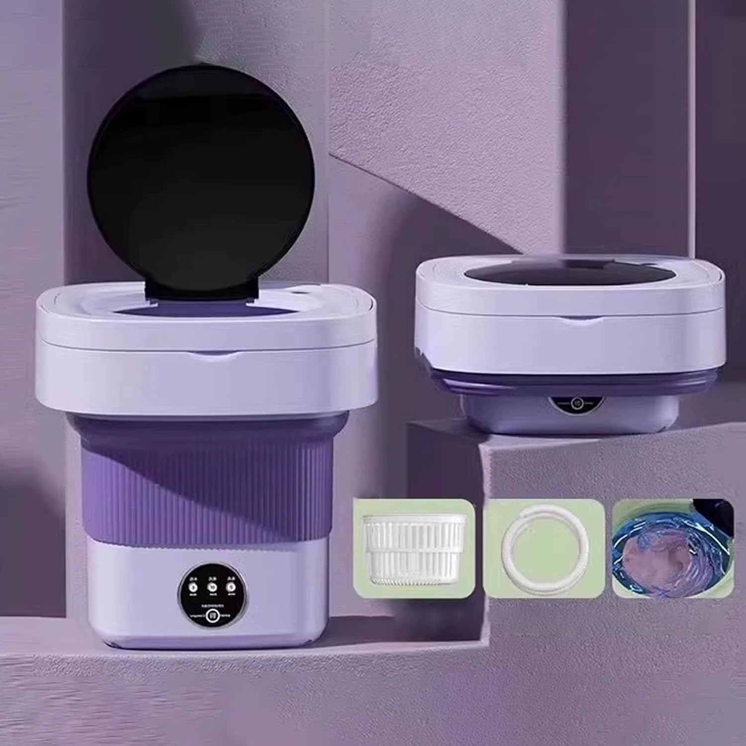 Portable Washing Machine, 2 in 1 Small Washing Machine, Foldable Collapsible Mini Washer and Spin Drying, Cleaning for Underwear, Baby Clothes, Sock, Small Delicates(Purple,20L)