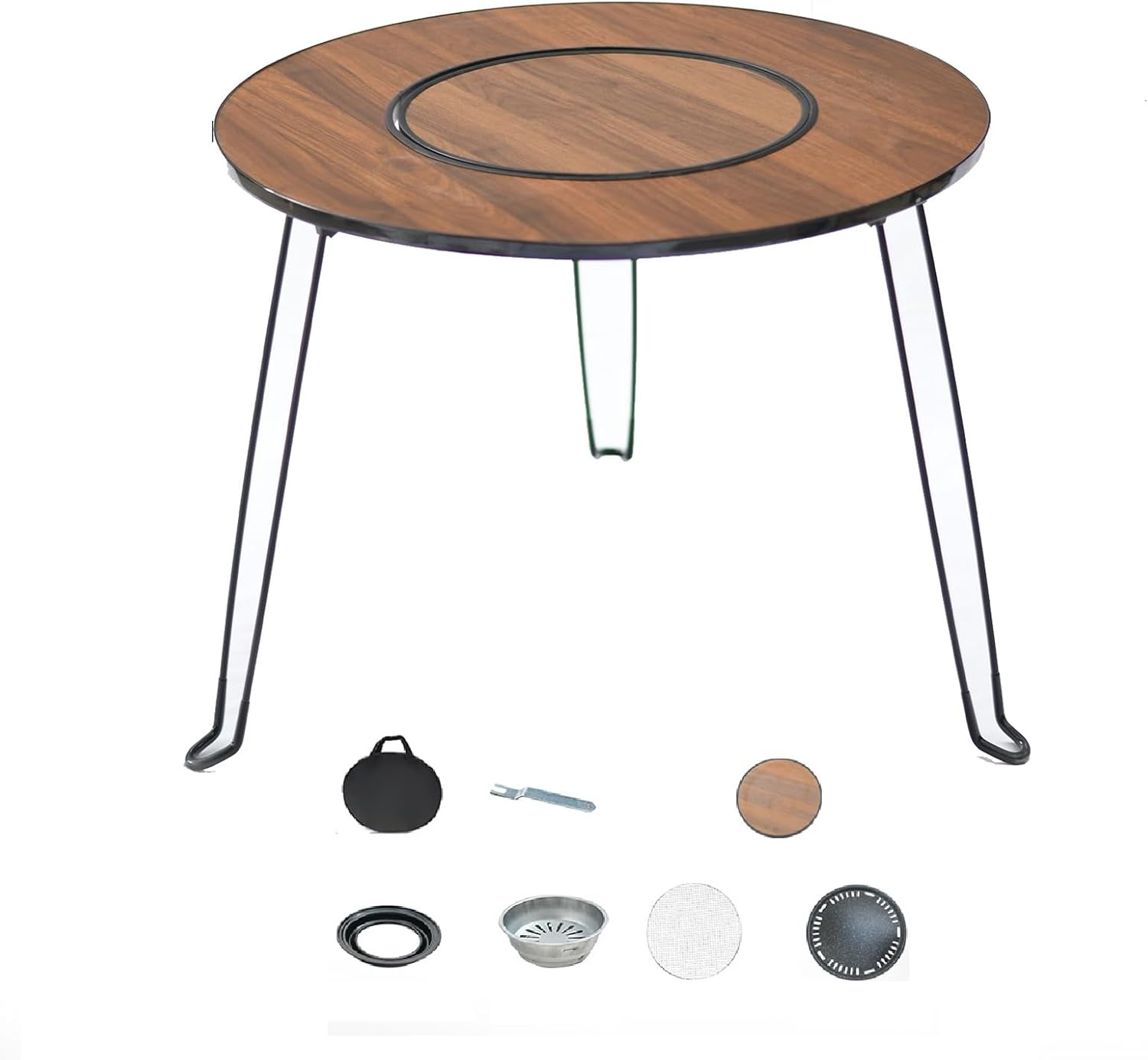 TemkIN Small Outdoor Fire Pit Table, 3 in 1 Lightweight Firepit Stove Table, Charcoal/Wood Burning Fire Pit Dining Table for Bonfire and Picnic, 23.6 * 23.6 Inch, Picture Color