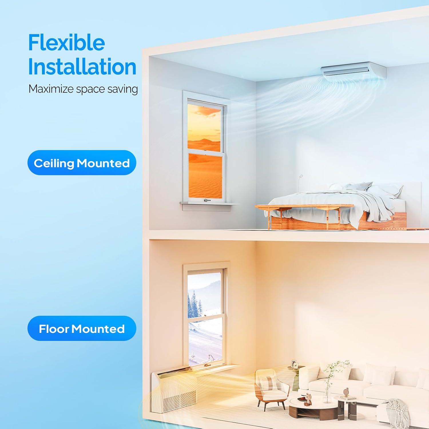 ROVSUN 22200 BTU Smart WIFI Floor Ceiling Mini Split AC/Heating System with Inverter & APP Control, 23 SEER2 Ductless Air Conditioner with Pre-Charged Condenser, Heat Pump & Installation Kit, 230V