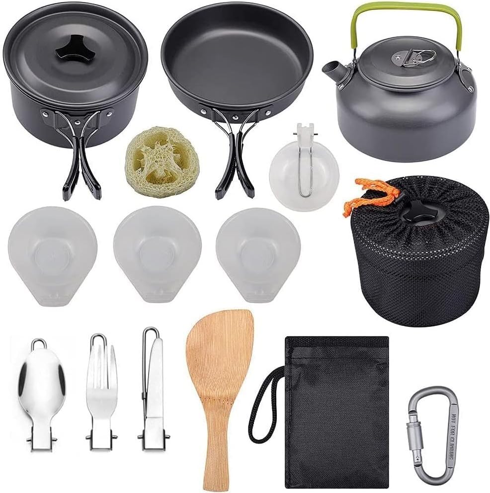 Portable Camping Cookware Set, Camping Cookware Kit, Outdoor Cooking Equipment Tableware Kit Kitchen Utensils Hiking Picnic Self-Driving Supplies for Camping, Hiking, Picnic