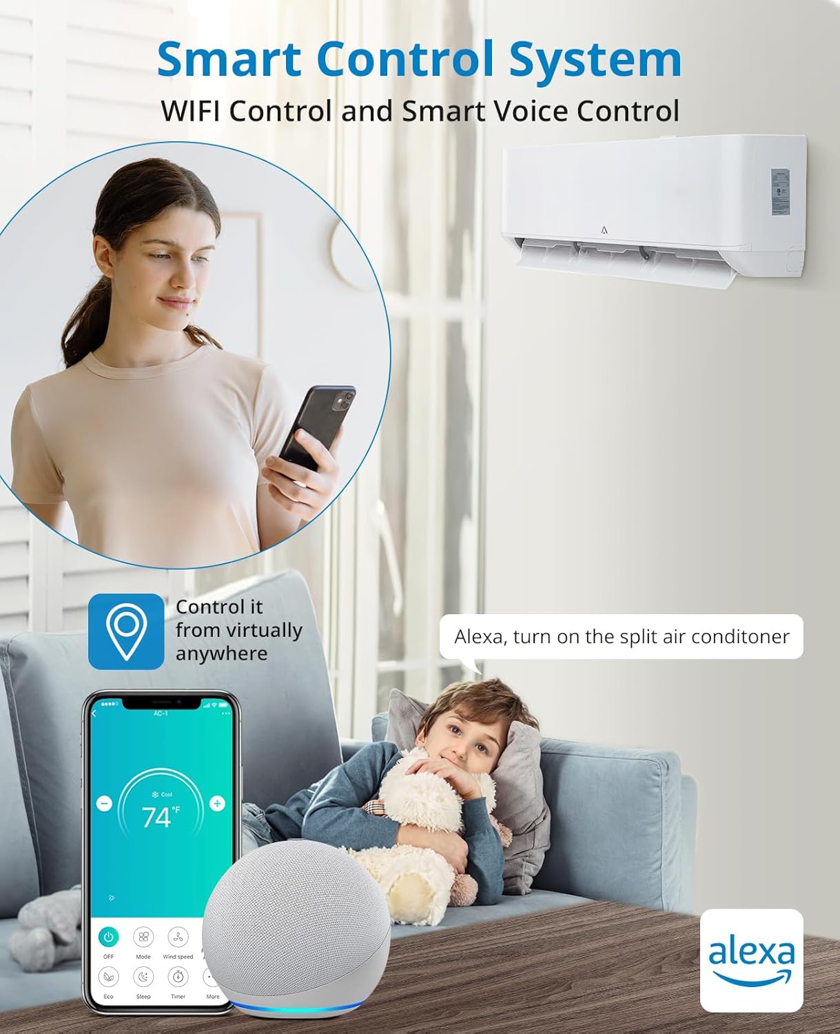 Zstar 24,000 BTU Mini Split Air Conditioner, 23 SEER2 WiFi Mini Split Ac/heating System, Inverter Ductless Air Conditioner with Pre-Charged & Installation Kits, Cools Room up to 1500 Sq. Ft, 208/230V