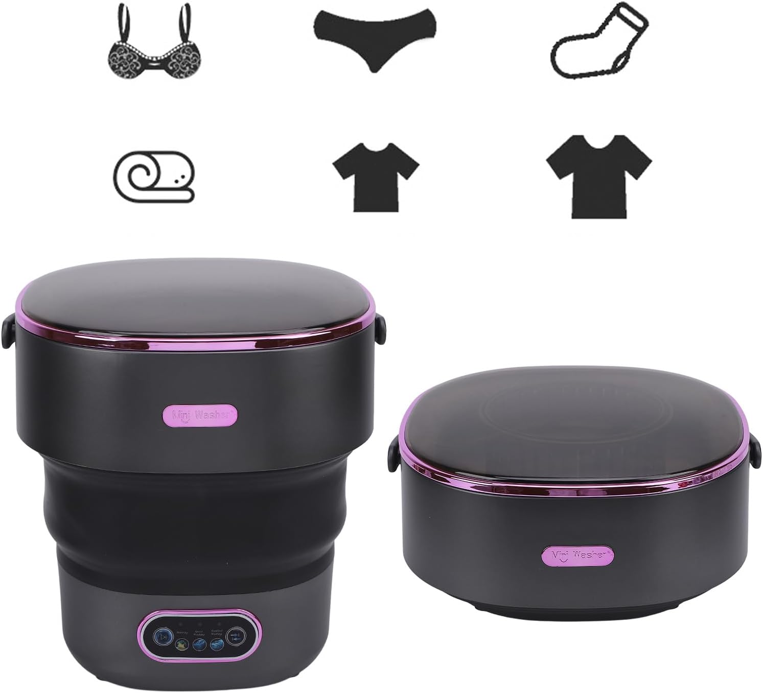 13L Foldable Clothing Washer, with Drain Hose Full Automatic Portable Mini Laundry Machine for Apartment Dormitory Hotel (US Plug)