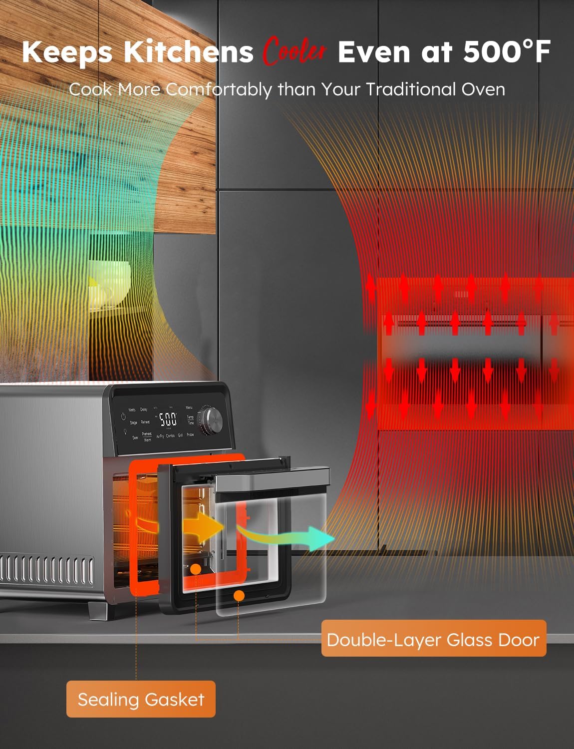 Nuwave Plug-In Grill Air Fryer Oven Combo w/Sheath Heaters, Authentic Char Flavor, 2024 New Convection System, 2X More Even, 100 Presets, Smarter Probe, 50-550°F, Stainless Steel