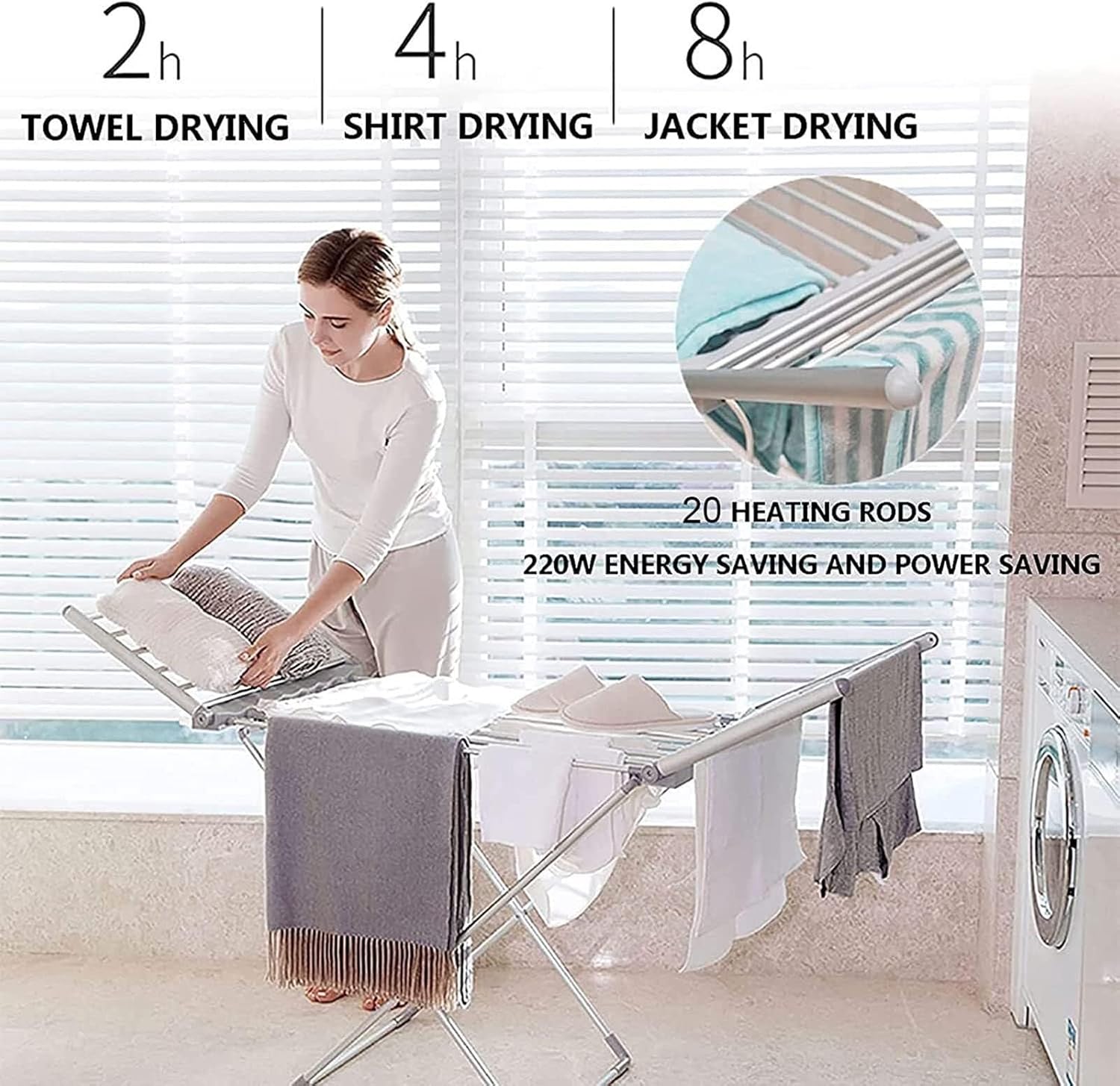 Electric Heated Clothes Dryer, Heated Clothes Airer with Wings, Foldable Airer Stable Dryer for Home, Laundry, Apartment, 230W Energy Efficient,Easy Storage