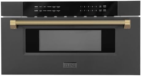 ZLINE Autograph Edition 30 in. 1.2 cu. ft. Built-in Microwave Drawer in Black Stainless Steel and Champagne Bronze Helix Handle (MWDZ-30-BS-KCB)