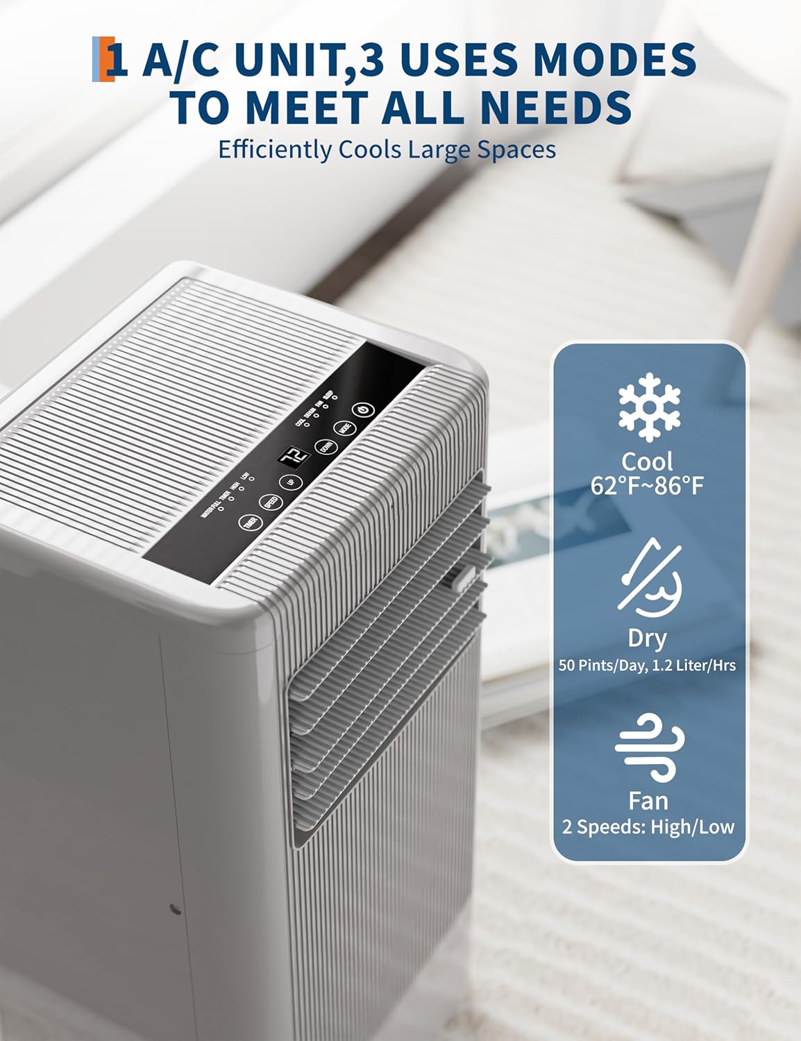 Portable Air Conditioner 8000 BTU, Portable AC with Fan, Dehumidifier & Sleep Mode, Portable Floor AC Units for Room Cooling Up to 350sq.Ft